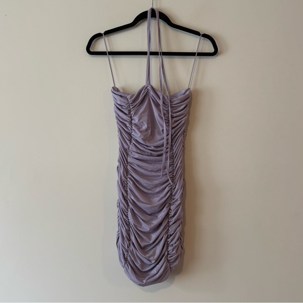 Fashion Nova Ruched Bodycon Mini Halter Dress - Lavender